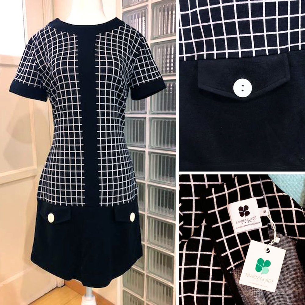 Mod, Scooter Girl Dress from Marmalade Shop - Black windowpane, drop waist